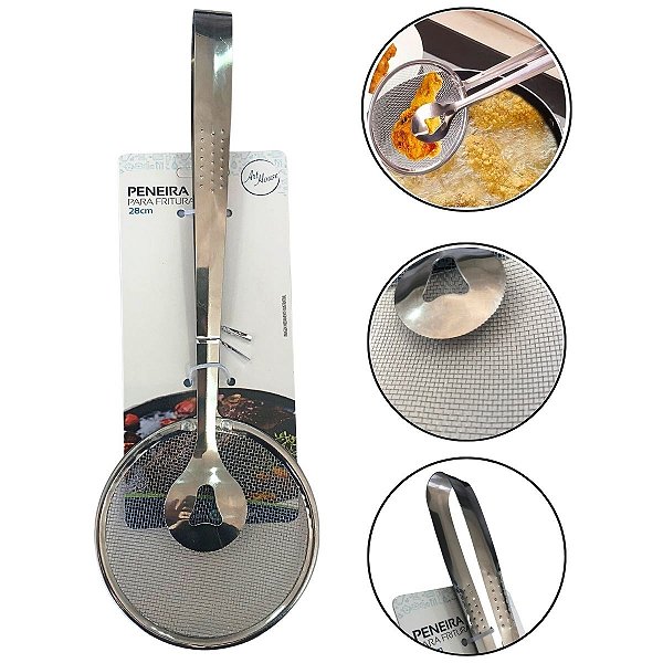 Escumadeira Para Frituras Peneira Com Pegador Aço Inox