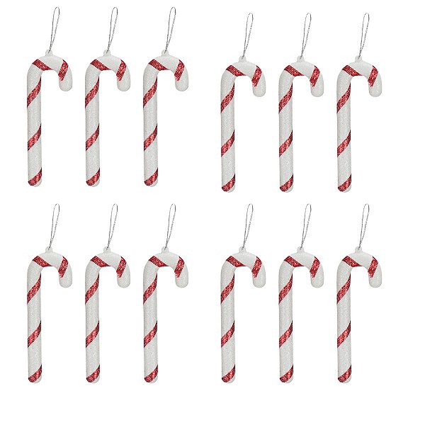 Kit 12 Bengala  Enfeite Natalino Para Arvore De Natal