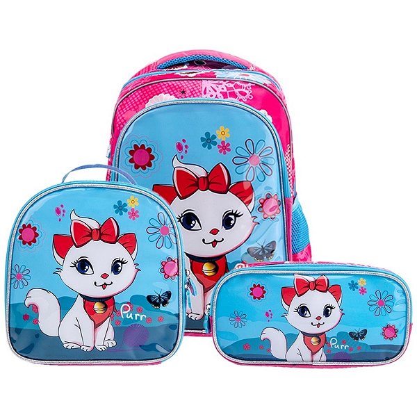 Kit Mochila Escolar Infantil De Rodinhas Menina Bolsa Resistente Impermeável Com Lancheira E Estojo