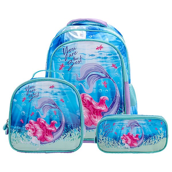 Kit Mochila Escolar Infantil De Rodinhas Menina Bolsa Resistente Impermeável Com Lancheira E Estojo