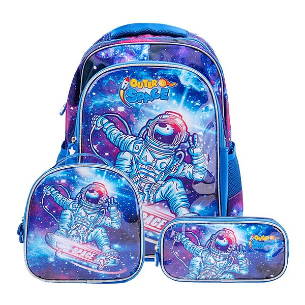 Kit Mochila Escolar Infantil De Rodinhas Menino Bolsa Resistente Impermeável Com Lancheira E Estojo