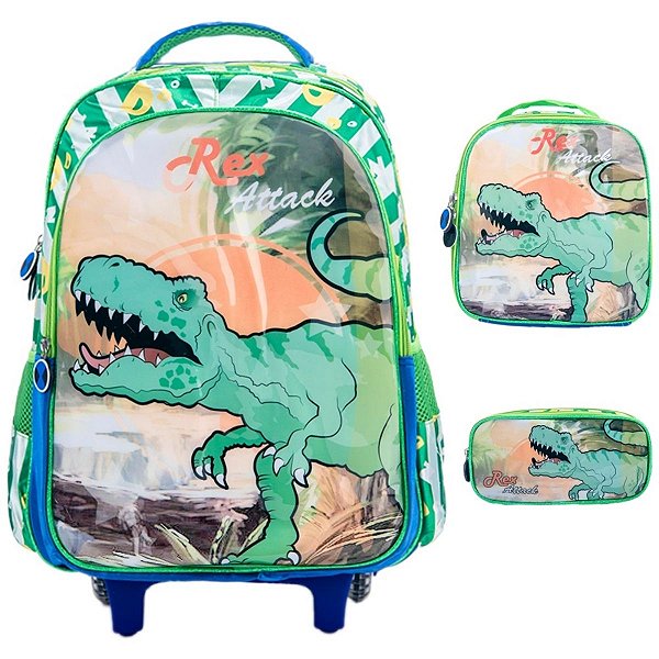Kit Mochila Escolar Infantil Rodinhas C/ Lancheira E Estojo