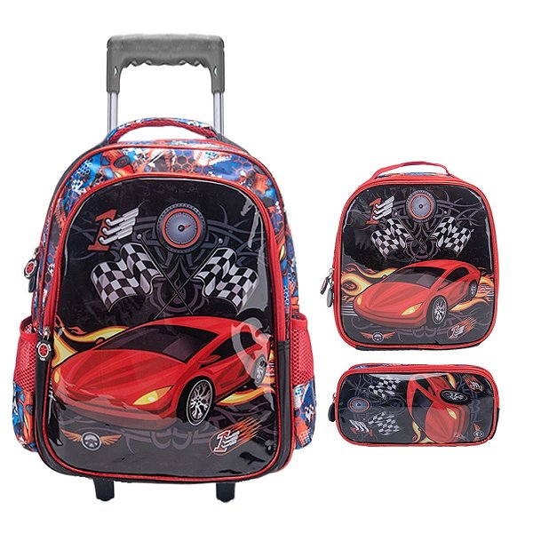 Kit Mochila Escolar Rodinhas Menino 3 Peças Lancheira/estojo