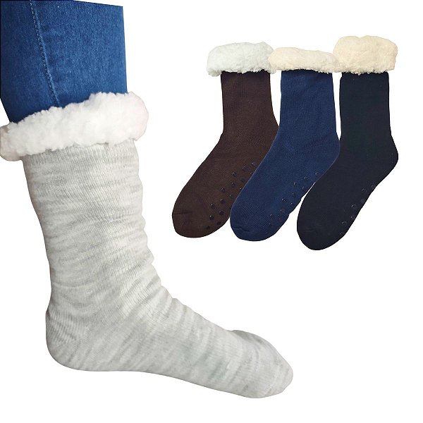 Meia Térmica Lã Masculina Frio Forrada Adulto Antiderrapante
