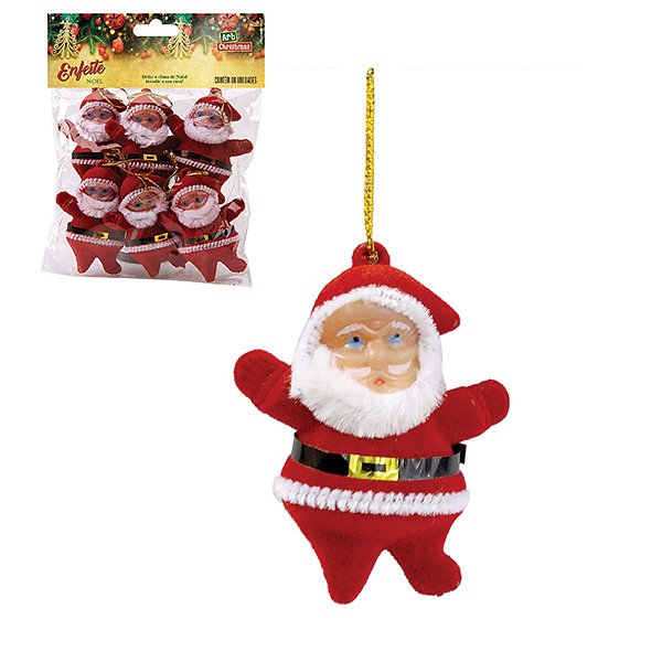 Kit 12 Enfeites Árvore De Natal Papai Noel Vermelho Veludo