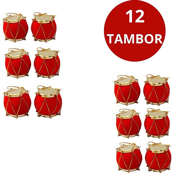Kit Com 12 Tambor Enfeites Para Árvore De Natal