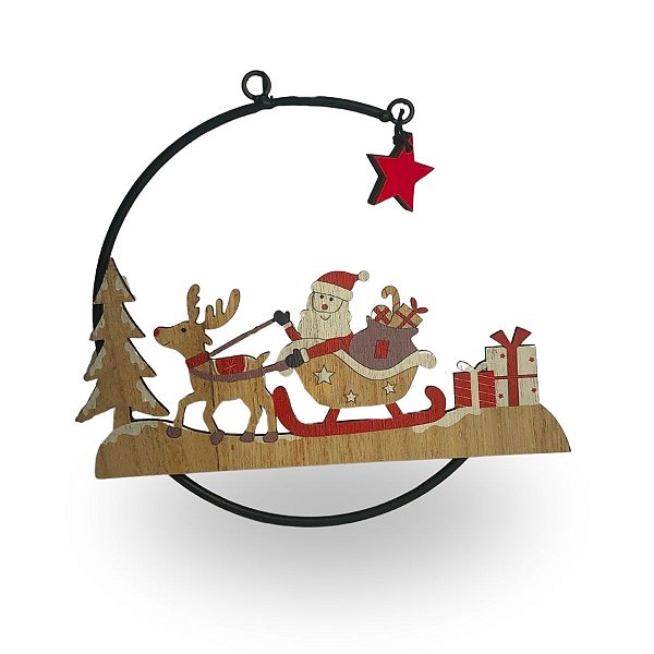 Guirlanda Metal e Madeira Enfeite Natal