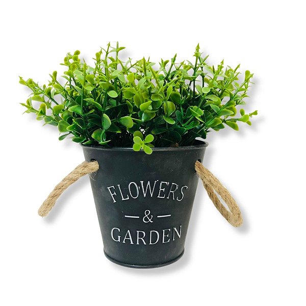 Balde De Vaso Com Alça E Plantinha Atificial Decorativa Plantas Artificiais Eucalipto