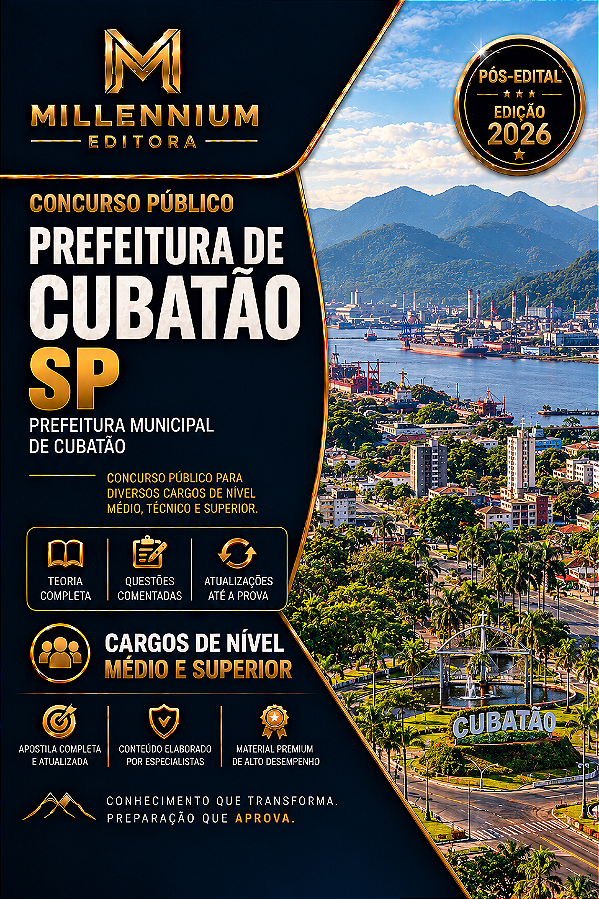 Apostila PREFEITURA DE CUBATÃO SP 2026 Topógrafo