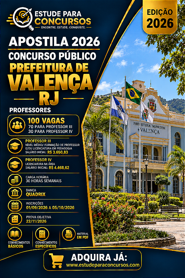 Apostila PREFEITURA DE VALENÇA RJ 2026 Professor - Matemática