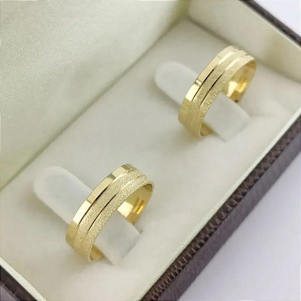 PAR DE ALIANÇA 6MM COM DOIS FRISOS FOSQUEADO