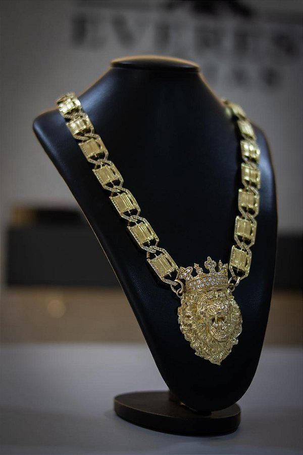 KIT CORRENTE POZE + PINGENTE LEÃO - MOEDA ANTIGA