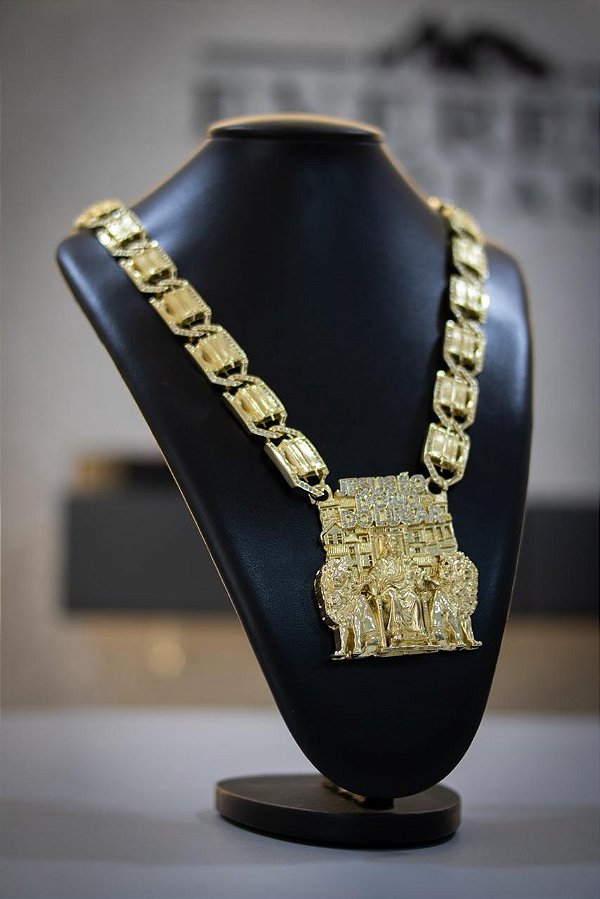 KIT CORRENTE POZE + PINGENTE JESUS É O DONO DO LUGAR - MOEDA ANTIGA