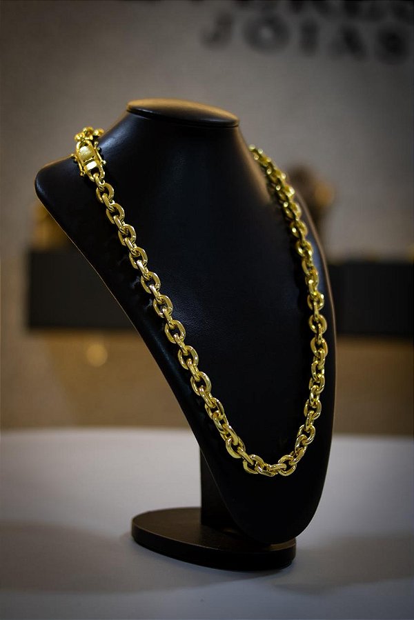 CORRENTE CADEADO QUINA CURTA DE 12MM - BANHADO A OURO