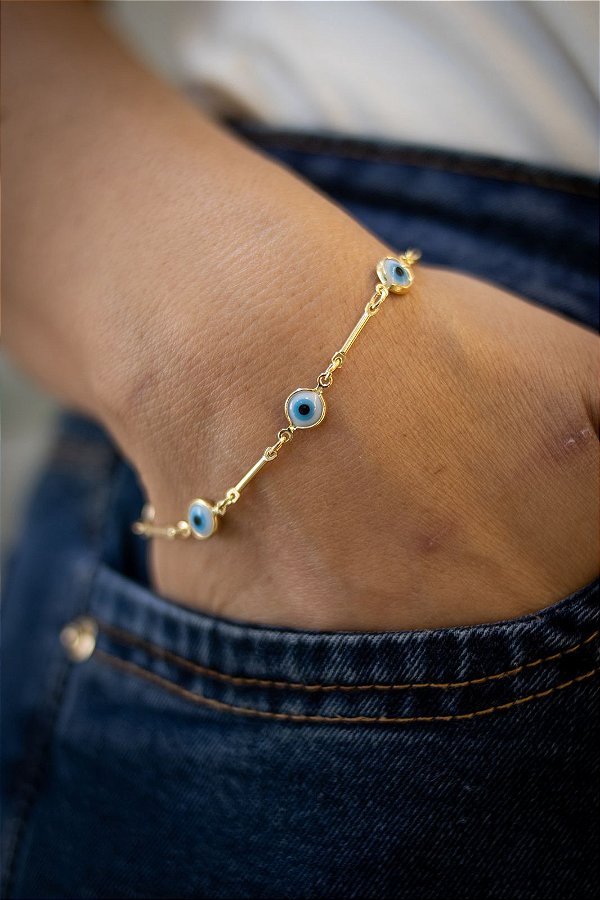 PULSEIRA OLHO GREGO - BANHADO A OURO