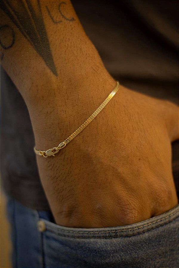 PULSEIRA ESTEIRA LAMINADA DE 2MM - BANHADO A OURO