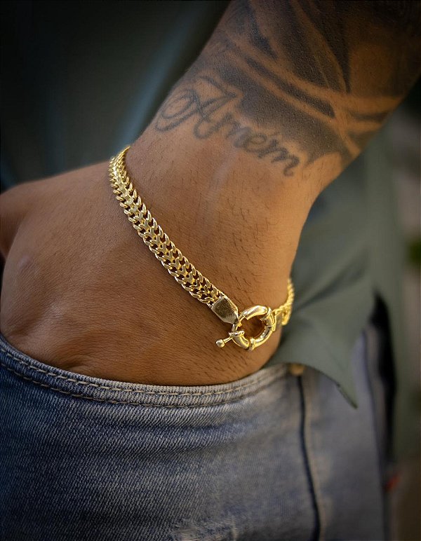 PULSEIRA ESTEIRA PITBULL DE 6MM FECHO BOIA - BANHADO A OURO