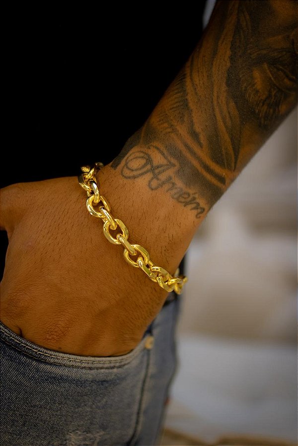 PULSEIRA CADEADO QUINA DE 12MM - BANHADO A OURO
