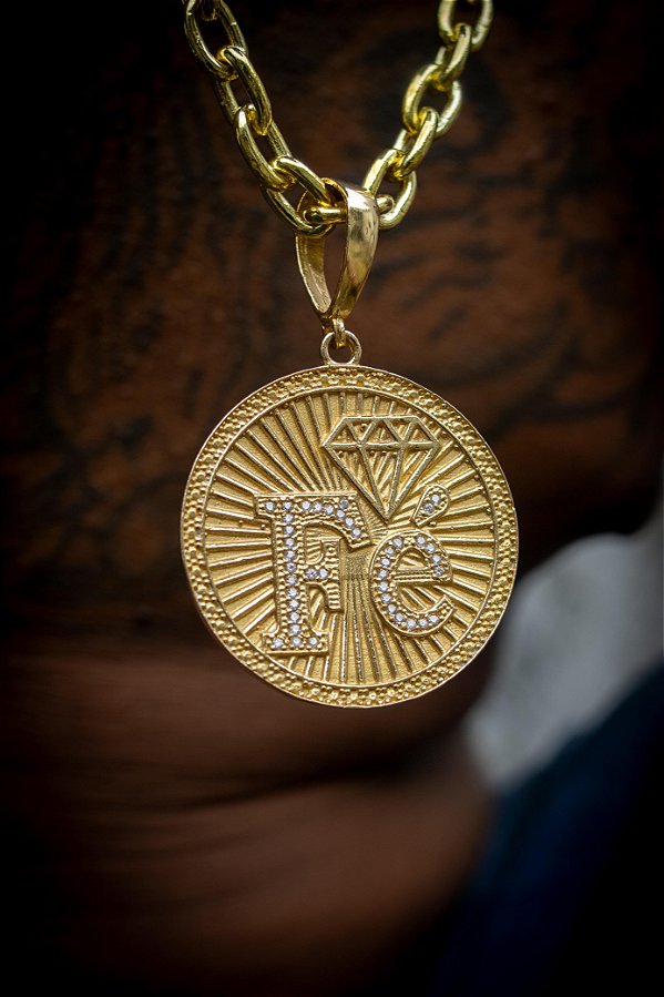 PINGENTE FÉ COM DIAMANTE - MOEDA ANTIGA