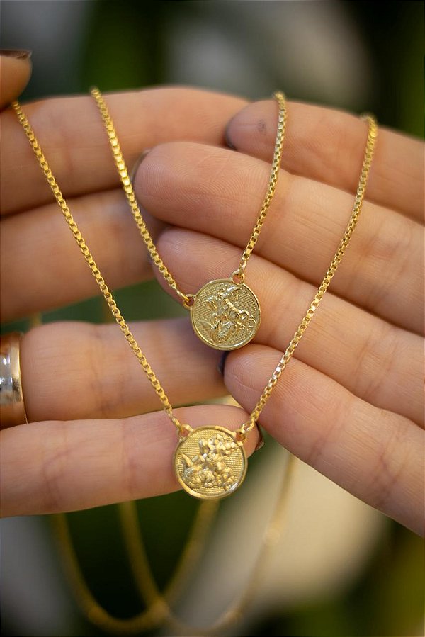 ESCAPULARIO - SÃO JORGE REDONDO - BANHADO A OURO