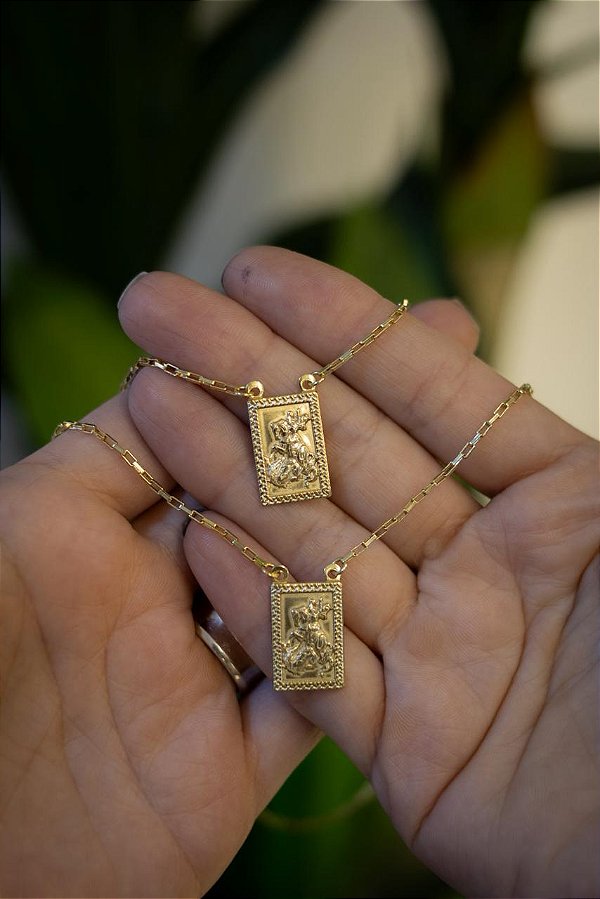 ESCAPULARIO - SÃO JORGE COM DETALHES - BANHADO A OURO