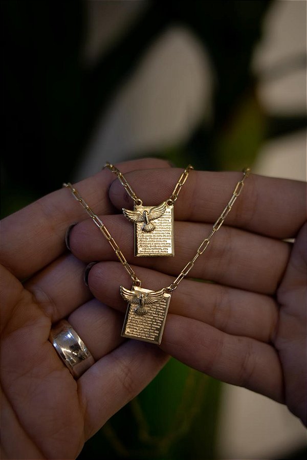 ESCAPULARIO - POMBA DA PAZ - BANHADO A OURO