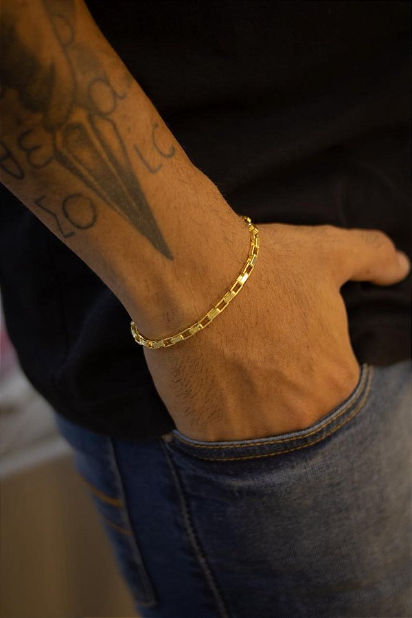 PULSEIRA TIJOLINHO DE 4MM - BANHADO A OURO