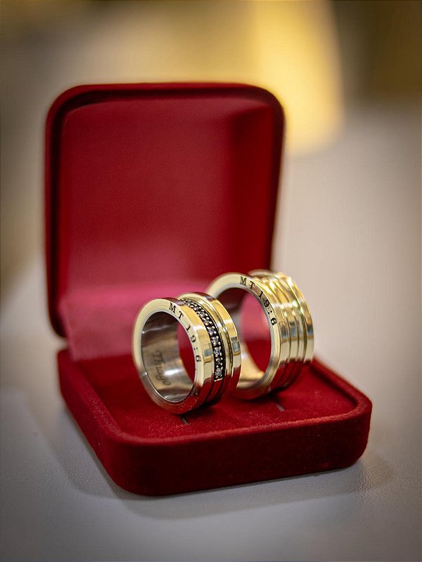 PAR DE ALIANÇA 10MM MODELO BVLGARI COM 10 PEDRAS