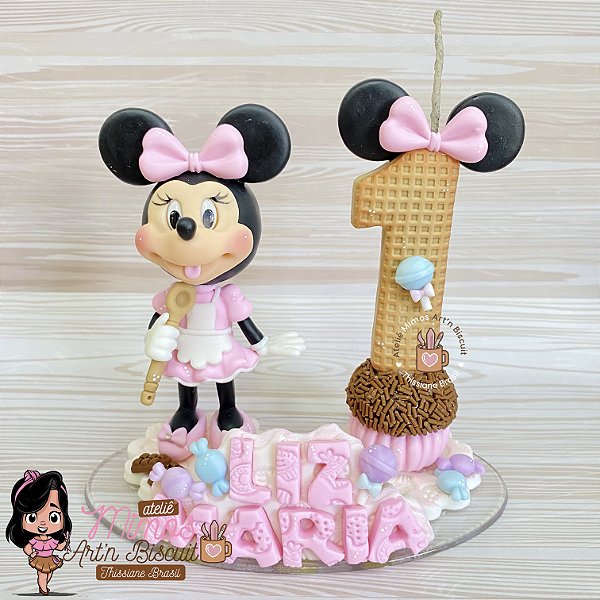 Topo Minnie Confeiteira (Com Nome) em Biscuit