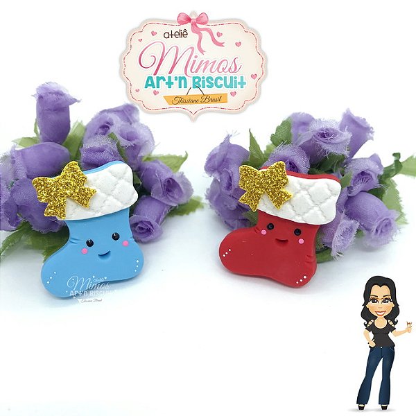 Mini Aplique Meia Natalina Em Biscuit