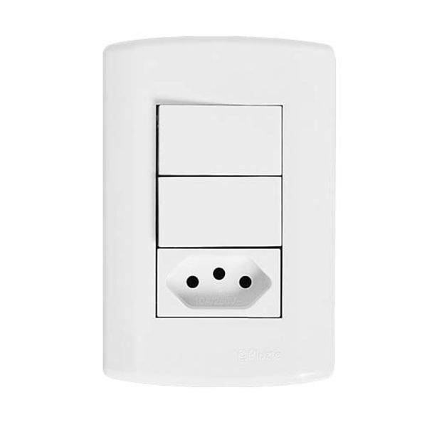 Interruptor 2 Teclas Simples + Tomada 20A 2P+T Linha Modular Pluzie
