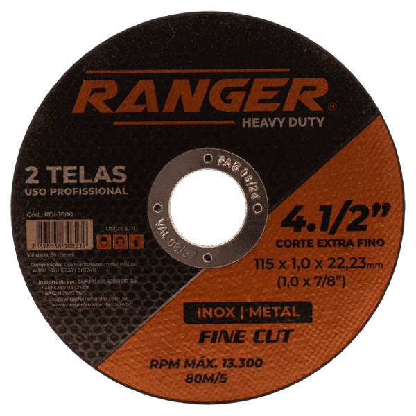Disco De Corte Inox 115x1,0x22,23mm Ranger