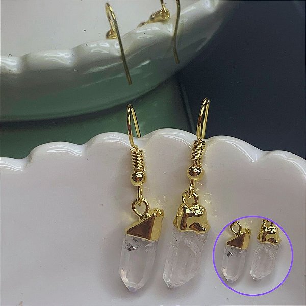 Brinco de Cristal Bruto Banhado Ouro