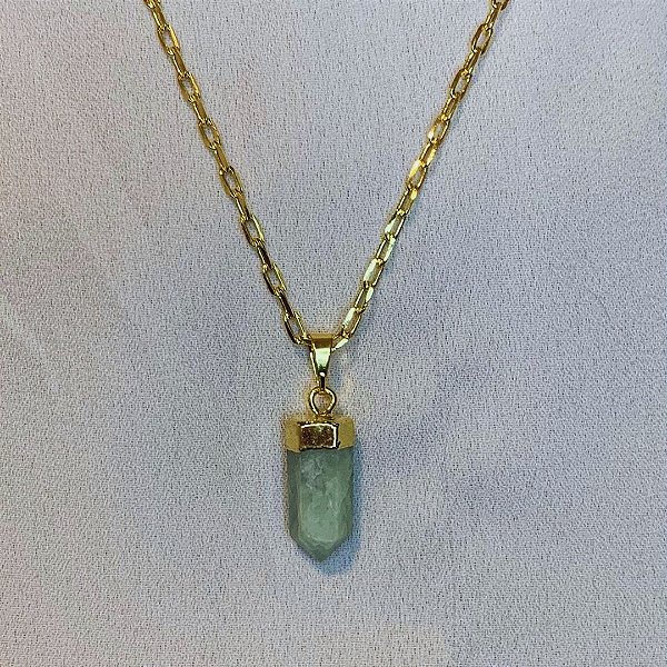 Colar de Pedra Bruta Quartzo Bruto Água Marinha Banhado Ouro