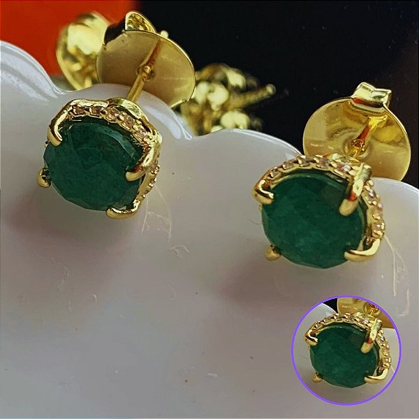 Brinco Quartzo  Verde Banhado Ouro