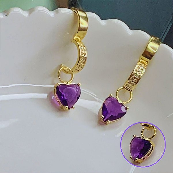 Brinco de Ametista Joia Banhado a Ouro