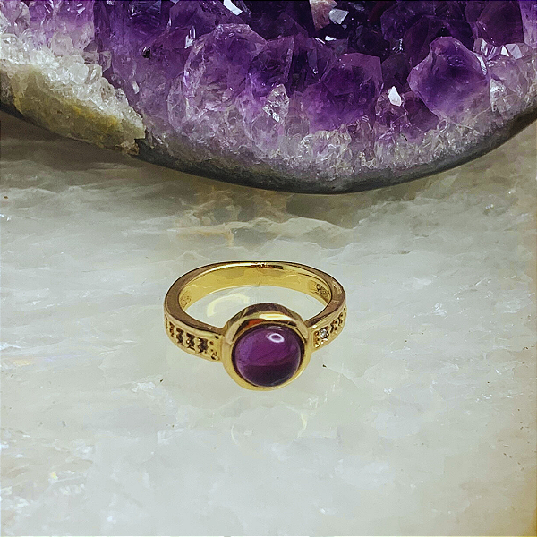 Anel de Ametista Joia  Banhado Ouro