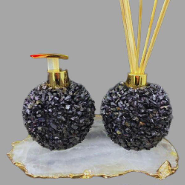 KIT SABONETEIRA E DIFUSOR DE PEDRA BRUTA NATURAL CASA DECORAÇÃO