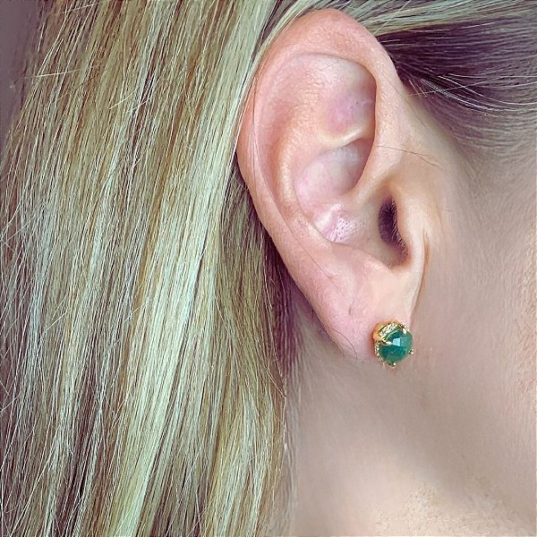 Brinco Quartzo  Verde Banhado Ouro