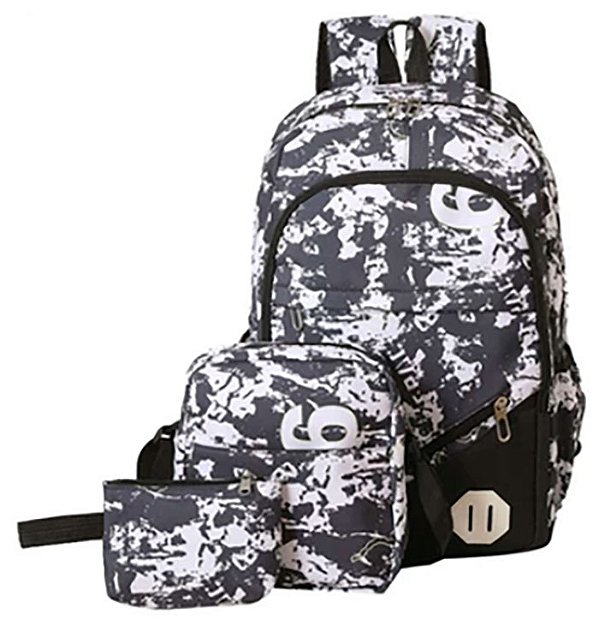 Mochilas Tiracolo + Bolsa + Nescessaire Juvenil Feminina Ref. 601s Estampada Em Nylon Resinado Ref. 601