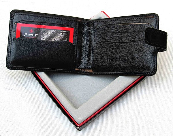 Carteira Masculina Com Fecho Com Proteção Anti Furto Em Couro Legítimo Bravelly Ref. 345