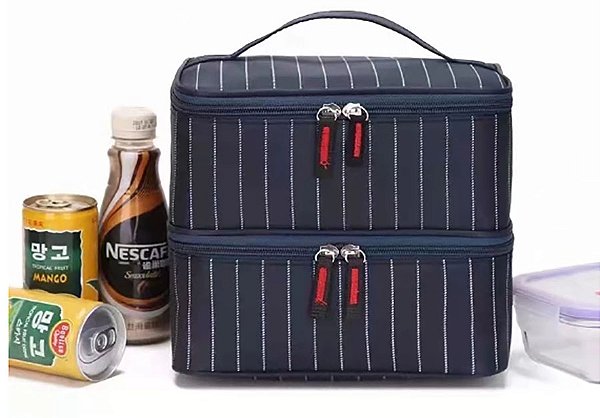 Bolsa Térmica Com 02 Compartimentos em Nylon Poliéster Resinado Listrado Ref. 6107