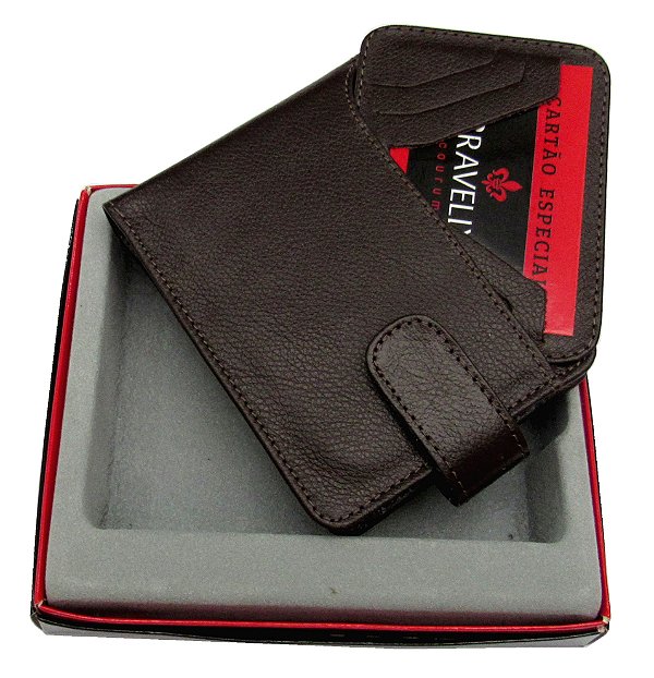 Carteira Masculina Com Fecho Em Couro Legítimo Com Proteção Anti Furto Bravelly Ref. 338