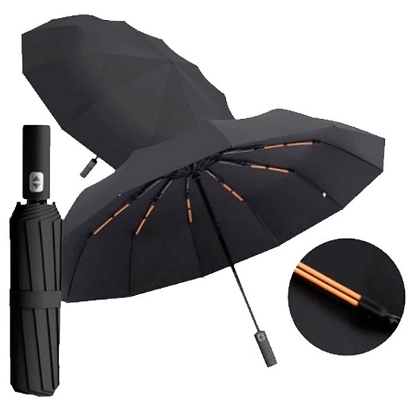 12 Unidades de Guarda Chuvas Mini Automáticos Abre e Fecha 10 varetas Lisos Com U.V Internos Tam. Grande Ref. 1080 LS