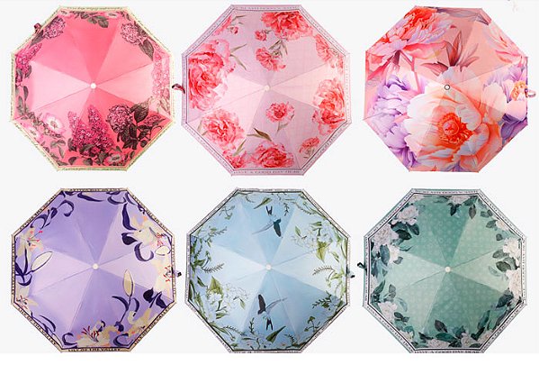 12 Unidades de Guarda Chuvas Mini Automáticos Abre e Fecha Estampados Com U.V Internos Ref. 1065 ES