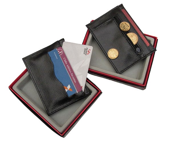 Porta Cartões Em Couro Legítimo Com Porta Níquel Frontal Ref. 7001