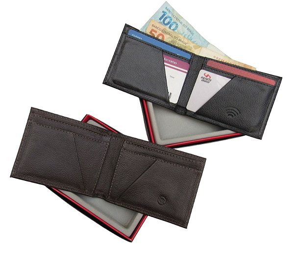 Carteira Slim Em Couro Legítimo Com Protecção Anti-Furto Ref. 7005