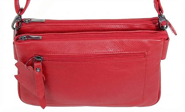 Bolsa Feminina Transversal Com 03 divisões Com Ziper Frontal em Couro 100% Legítimo Bellcabana