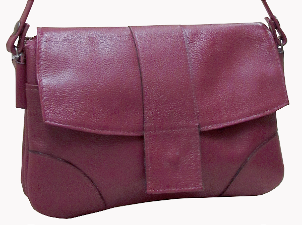 Bolsa Feminina Transversal Lisa Com Tampa Frontal em Couro 100% Legítimo Ref. 564