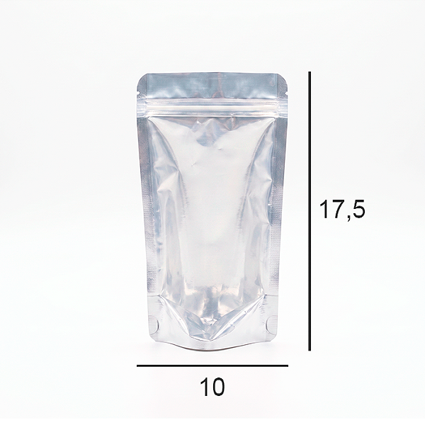 Saco Stand Up Pouch Metalizado com Frente Transparente - Fecho Zip - 10 x 17.5